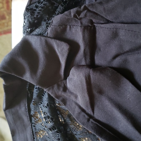 Torrid Black Belted Stretch Challis Lace Insert Midi Surplice Shirt Dress - Picture 6 of 9